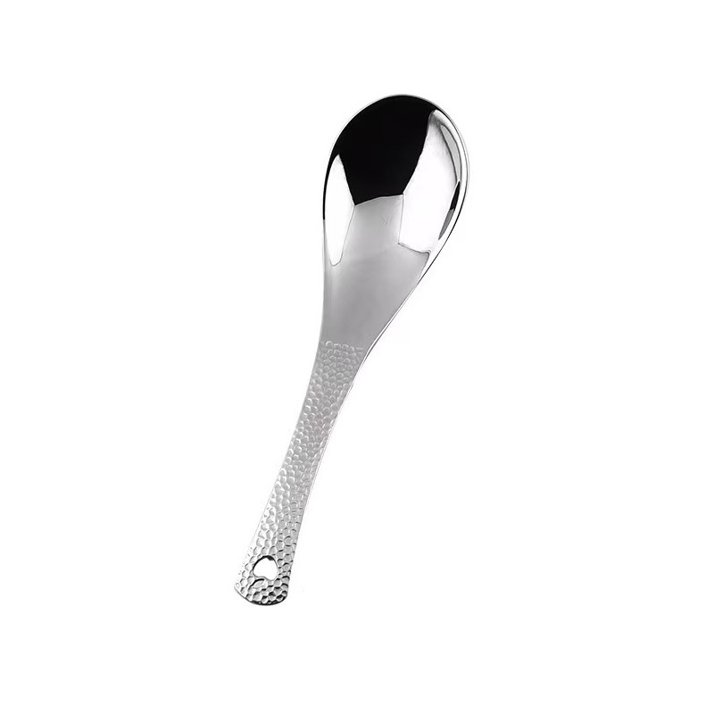 Retro-style hammered spoon, stainless steel hammered pattern spoon, household thickened dining spoon, children's eating spoon, high appearance level dessert spoon Item Picture