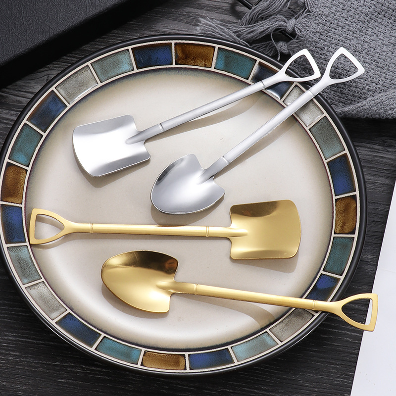 Stainless steel spoon, watermelon spoon, square spatula, golden spatula, iron shovel, stirring spoon, coffee ice cream spoon, engineer spatula set details Picture