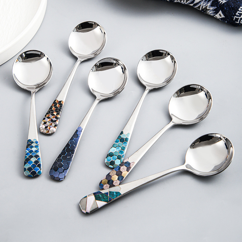 304 stainless steel spoons, creative soup spoons, Korean-style spoons, colorful dessert spoons, household spoons and spoons, spoon and chopstick sets details Picture