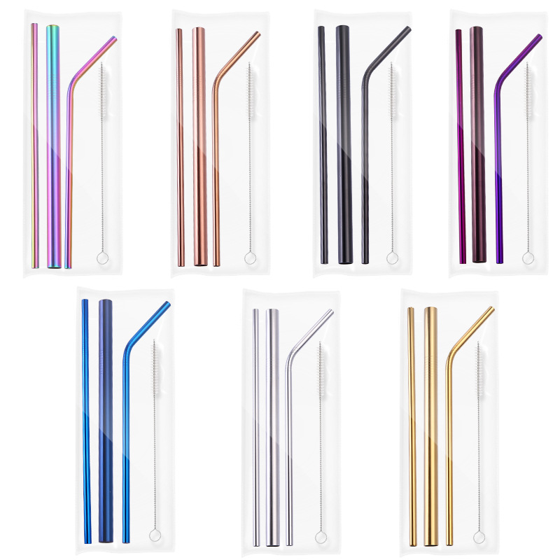 304 stainless steel straw YETI cup straight straw set, milk tea straw 18/8 food-grade straw three-piece set details Picture