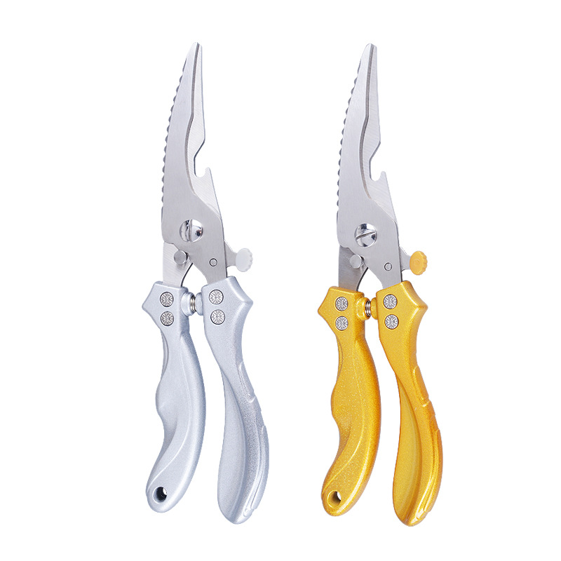 Multi-functional chicken bone scissors, kitchen scissors, bottle cap opening and fish scale scraping scissors, multi-purpose scissors with built-in locking pliers, vegetable scissors Item Picture
