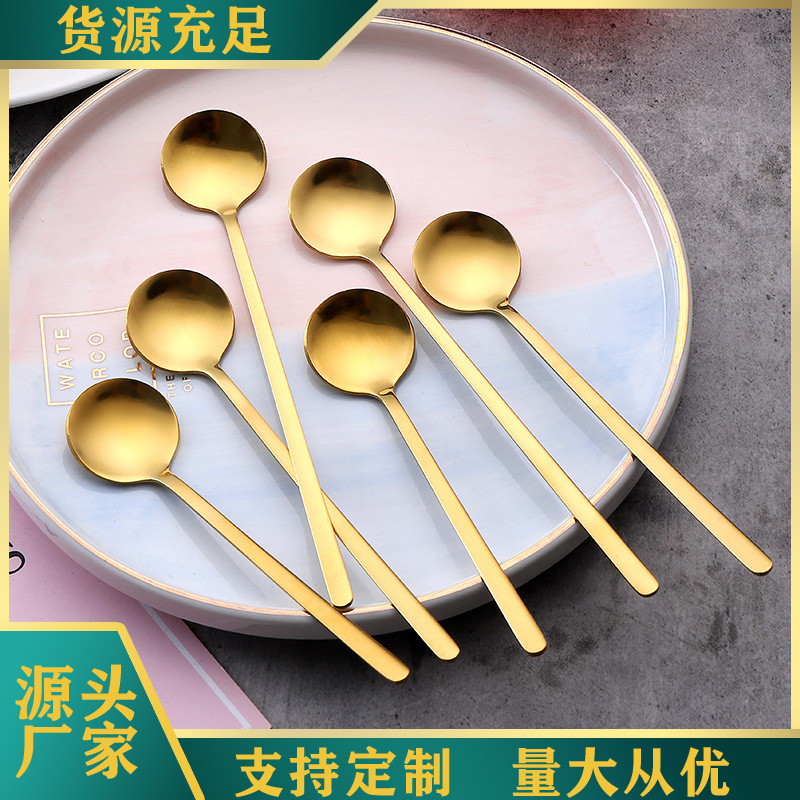 Stainless steel spoons, ins tableware, small round spoons, coffee stirring spoons, titanium gold small round spoons, honey small spoons, souvenirs full figure