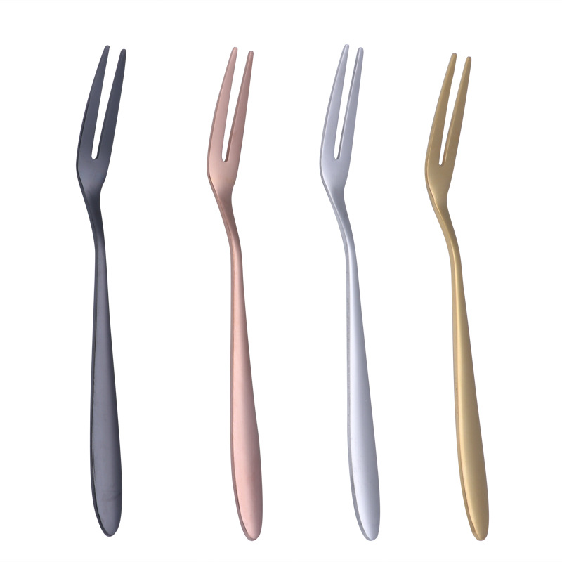 304 stainless steel tableware, fruit forks, fashionable fruit skewers, two-toothed fork sets, cake and mooncake forks with logos Item Picture