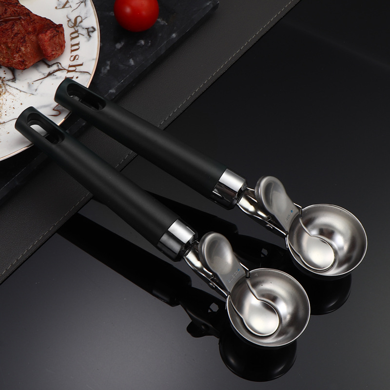 304 stainless steel ice cream scoop, multi-functional watermelon fruit scoop, household fruit scoop, can press ice cream scoop Specification drawing