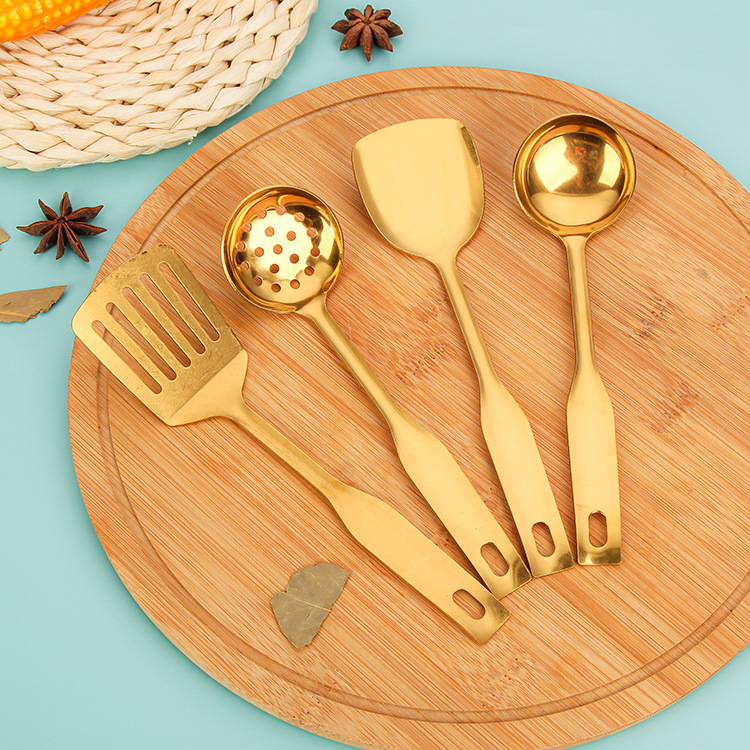 Children's toys, mini kitchen tools, simulated cooking, stainless steel soup spoons, stir-frying spatulas, frying spatulas, strainers, tableware details Picture