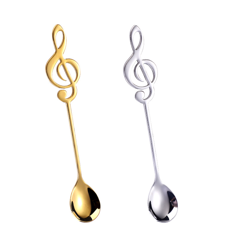 Cross-border 304 stainless steel spoons, coffee stirring spoons, creative note spoons, titanium gold spoons, mug spoons, souvenirs Item Picture