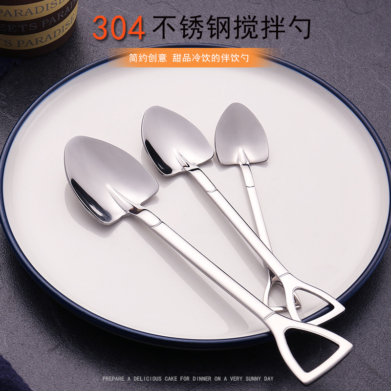 304 stainless steel shovel spoon, home retro creative dessert, special spoon for eating watermelon, ice cream stirring spoon details Picture