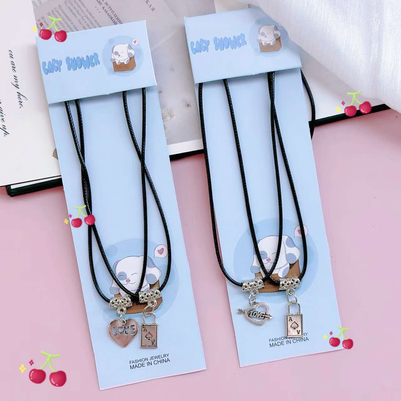 12 pieces per pack of alloy couple necklaces, simple, easy to match, trendy style, fashionable, suitable for gifting, suitable for students to wear, made of leather rope. (Mixed) necklace detail image 6