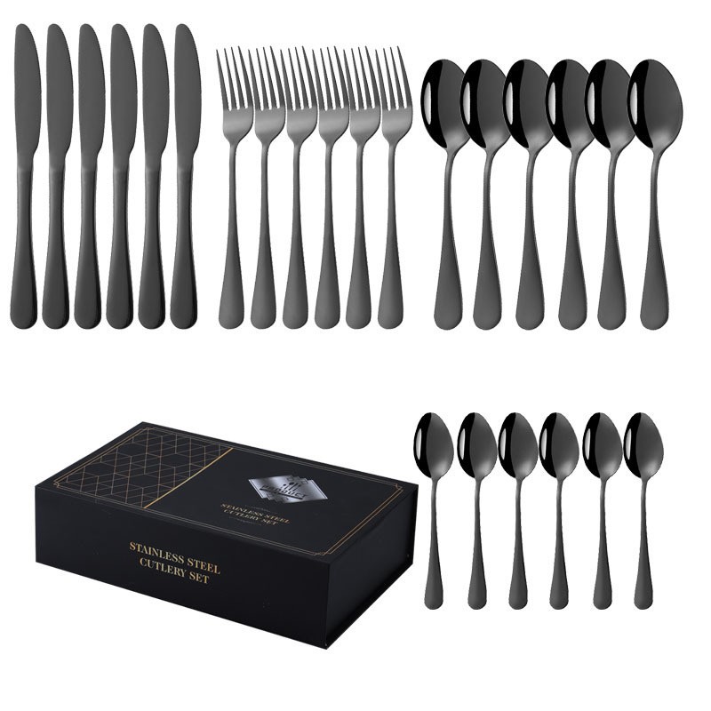Cross-border Amazon 1010 Stainless steel tableware, steak knife, fork and spoon 24-piece set, dessert spoon family restaurant set Application Scenario