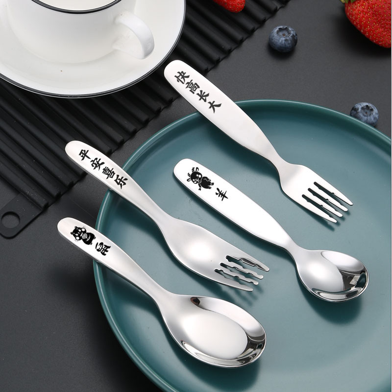 316 food-grade stainless steel children's spoons, Chinese zodiac spoons, soup spoons, household dining forks, meal spoons, fruit forks, tableware details Picture