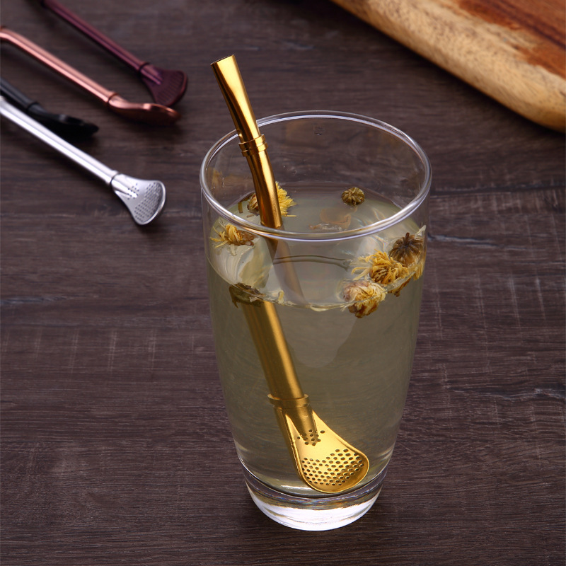 Amazon's popular 304 stainless steel straw, yerba mate straw, stirring spoon, tea and milk tea filtering straw spoon Application Scenario