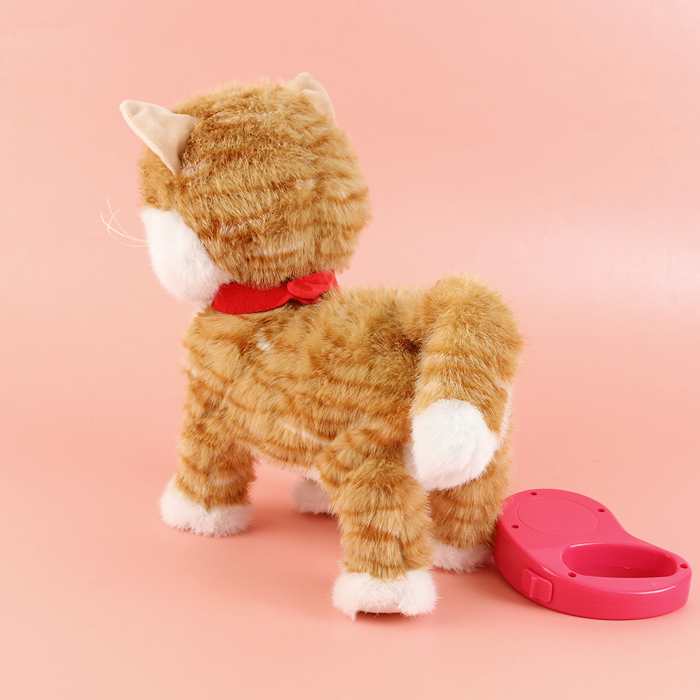 A yellow striped electric plush kitten sings while being held in a princess hug. The recording is saved for parent-child games. It acts cute and sticks out its tongue to ask for a hug Specification image