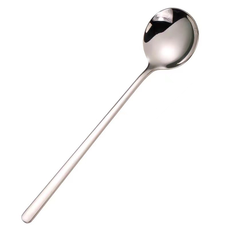 Stainless steel round head spoon, creative Korean-style large head spoon, Western long-handled spoon, eating spoon, thickened household soup spoon Item Picture