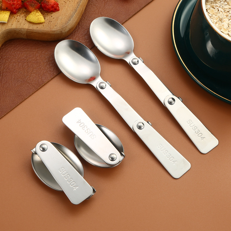 304 stainless steel spoons, travel portable tableware, insulated buckets, instant noodle bowls, gift spoons, thermos cups, folding spoons details Picture