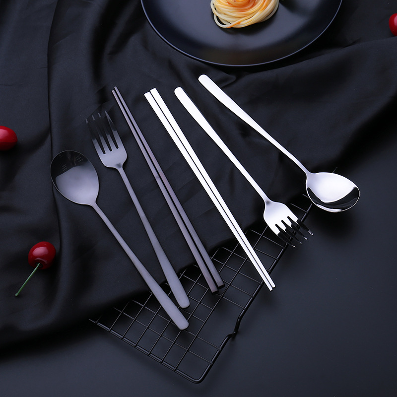 304 stainless steel spoons, Korean-style spoons and forks, anti-slip square chopsticks, portable tableware three-piece set, student gift set Specification drawing
