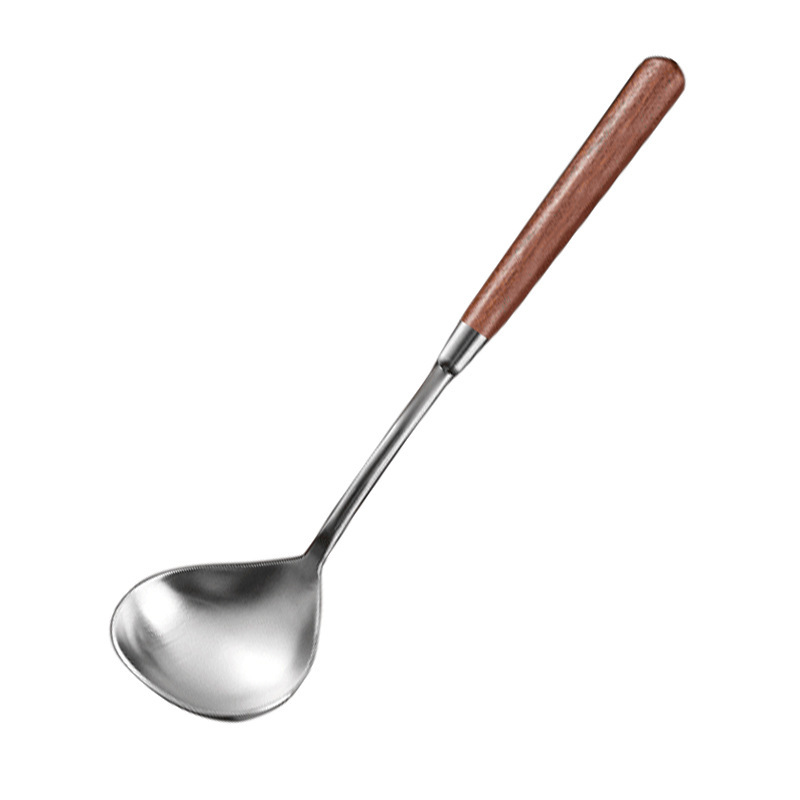 Stainless steel soup spoon spatula, retro wood-handled soup spoon, household soup and porridge spoon, restaurant hot pot spoon, cooking spoon spatula Item Picture