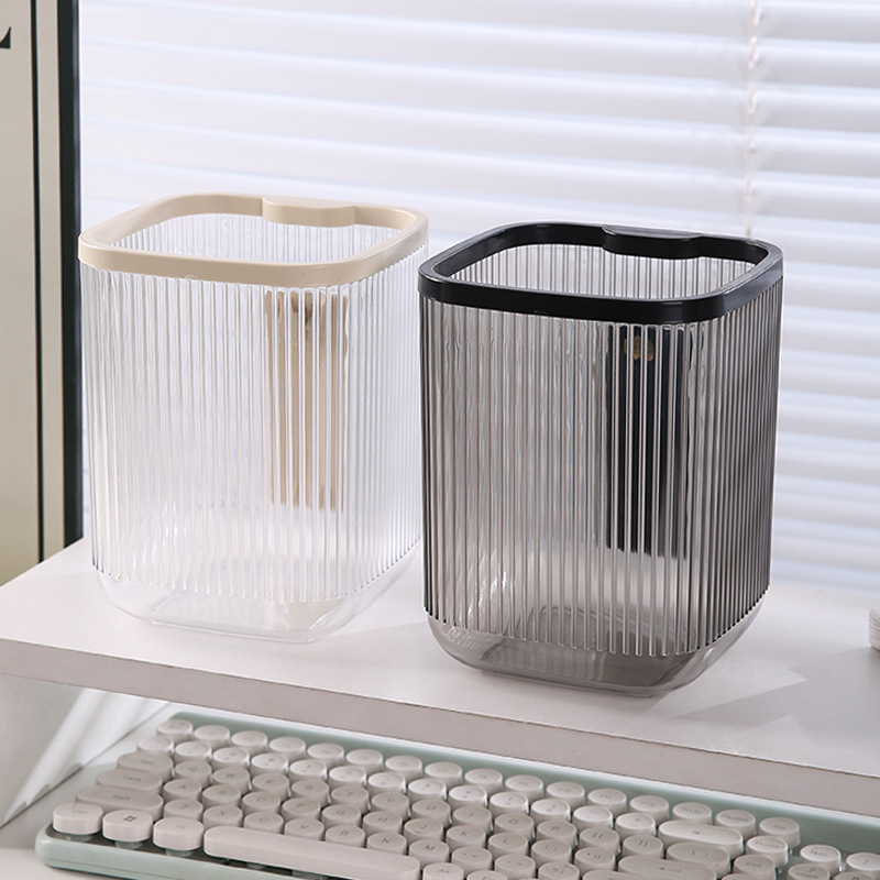 M84-5933 Creative Desktop Trash can, transparent, uncovered, with pressure ring, wastebasket and phone stand, a must-have for binge-watching details Picture