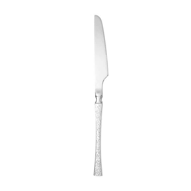 Cross-border stainless steel knives, forks and spoons, creative bark-patterned round spoons, small waist dessert spoons, hotel Western tableware, steak knives and forks Item Picture