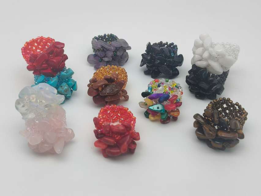 民族风石头戒指手饰碎石戒指米珠戒指时尚饰品女款简约百搭