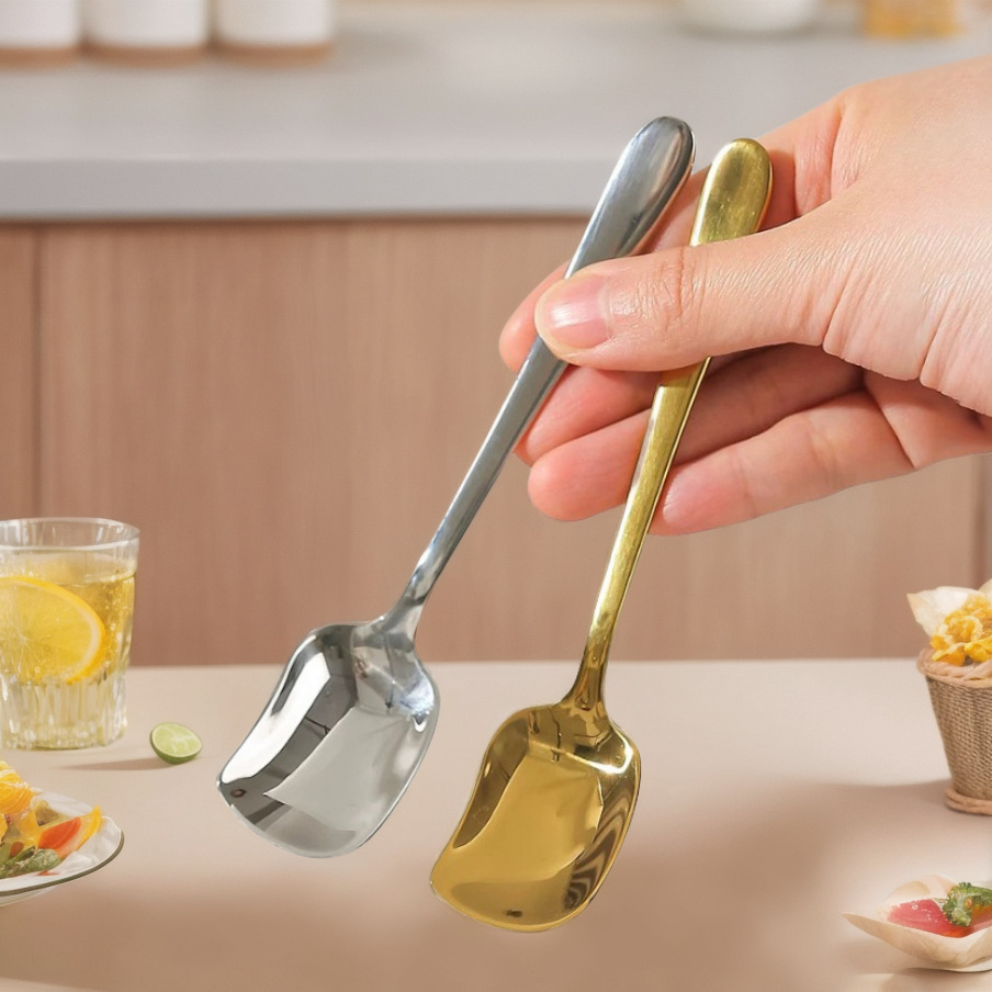 Stainless steel spoons, dessert cake spoons, coffee stirring spoons, golden ice cream spoons, yogurt small spoons, kitchen seasoning spoons full figure