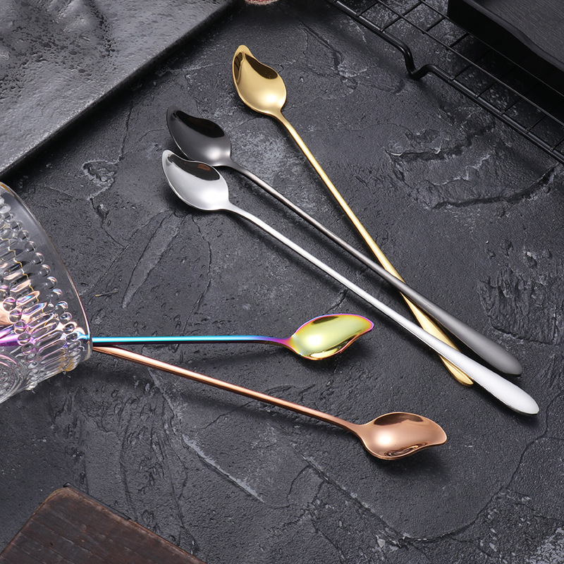 Cross-border exclusive 304 stainless steel spoons, long-handled ice spoons, bar mixing spoons, golden mango spoons, ice cream dredger spoons full figure