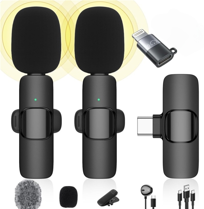 K9 Lapel clip, Macfeng lapel clip microphone, wireless lapel microphone, wireless microphone Type-c interface, one-to-two + adapter, Apple interface Specification image
