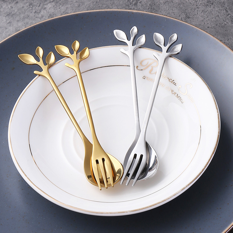 Creative coffee stirrer, stainless steel forest-themed leaf scoop, coffee stirrer, dessert scoop, wedding souvenir Specification drawing
