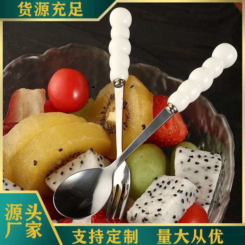 Creative stainless steel spoons, ceramic pearl small spoons, coffee spoons, ice cream and Popsicle spoons, ins cake and dessert spoons full figure