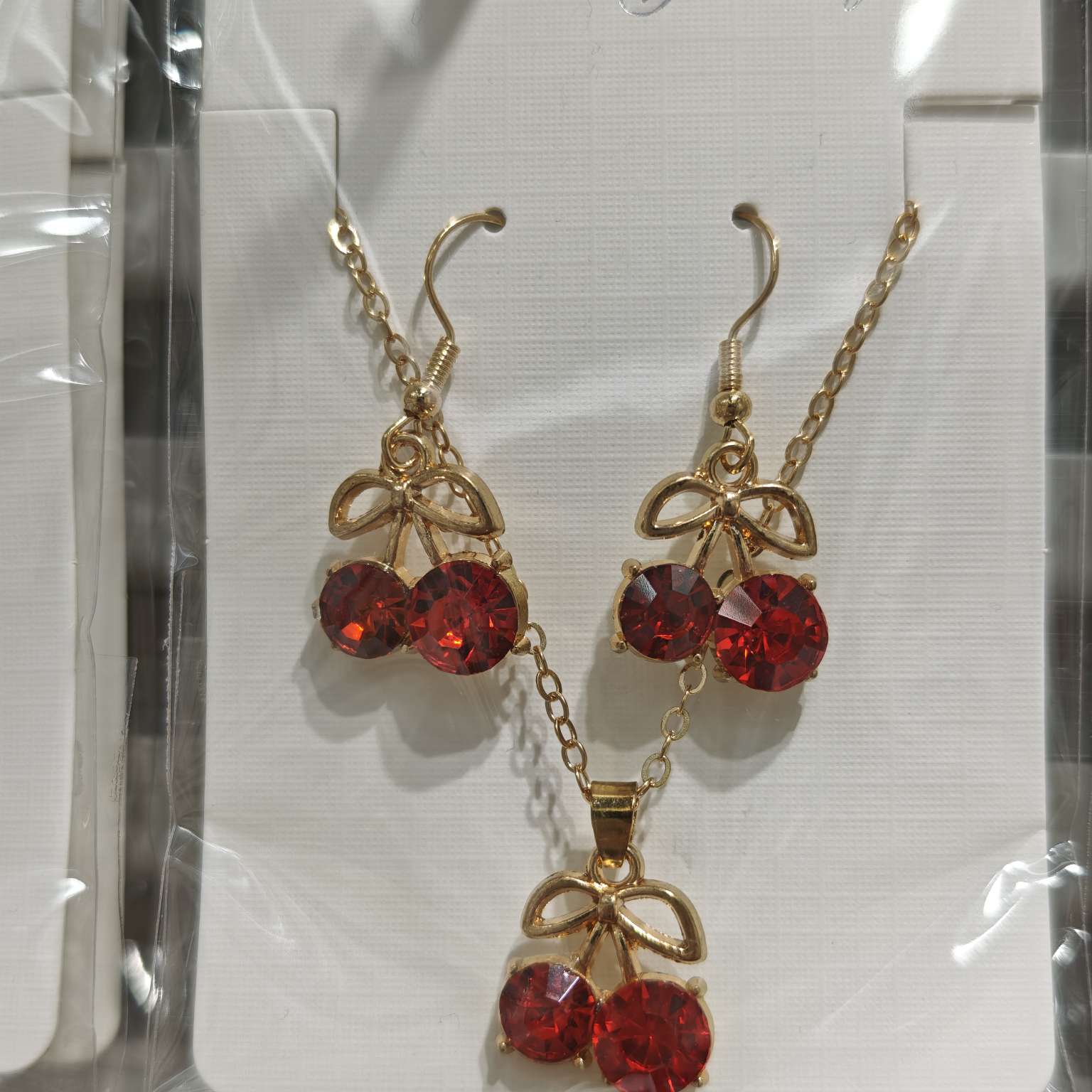 外贸跨境樱桃耳环项链套装可爱百搭时尚饰品耳饰水果