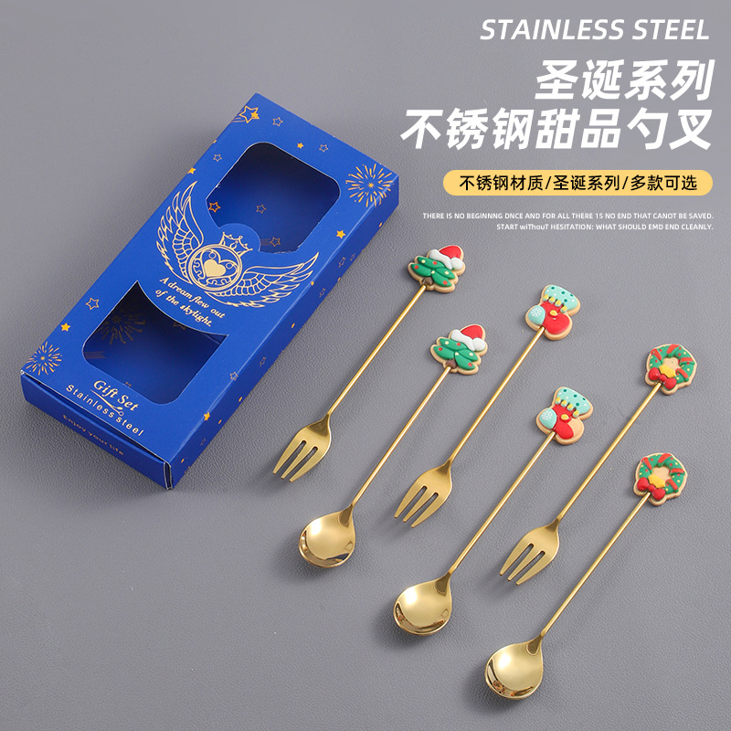 Cross-border Christmas spoon and fork cartoon dessert spoon, coffee mixing spoon, children's spoon and fork, Christmas fruit fork tableware details Picture