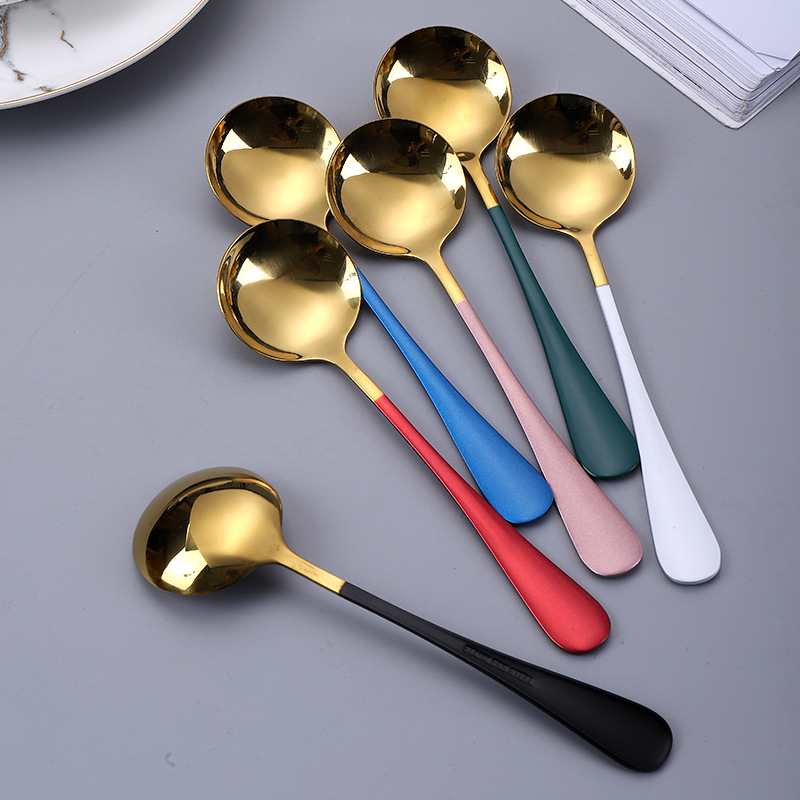 Cross-border stainless steel spoons, popular round-head spoons, ice cream spoons, Korean dessert spoons, children's spoons, bird's nest and lotus root starch spoons details Picture