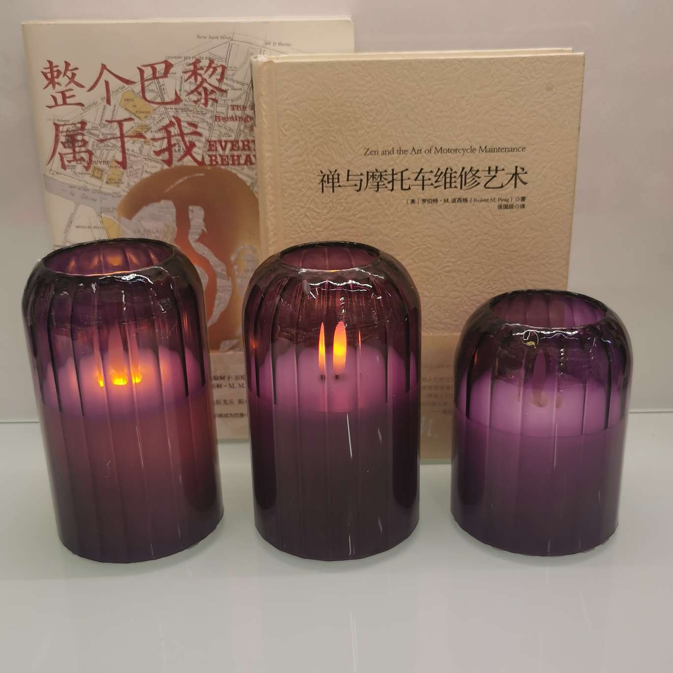 凹头条纹摇摆紫色玻璃杯蜡LED电子蜡烛灯详情图4