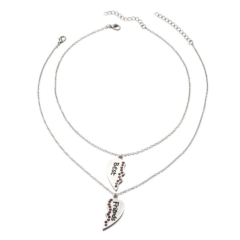 Wholesale of heart-shaped pendants, European and American cross-border personalized accessories, women's creative best friend heart-shaped letter spliced necklace, women's gift set details Picture
