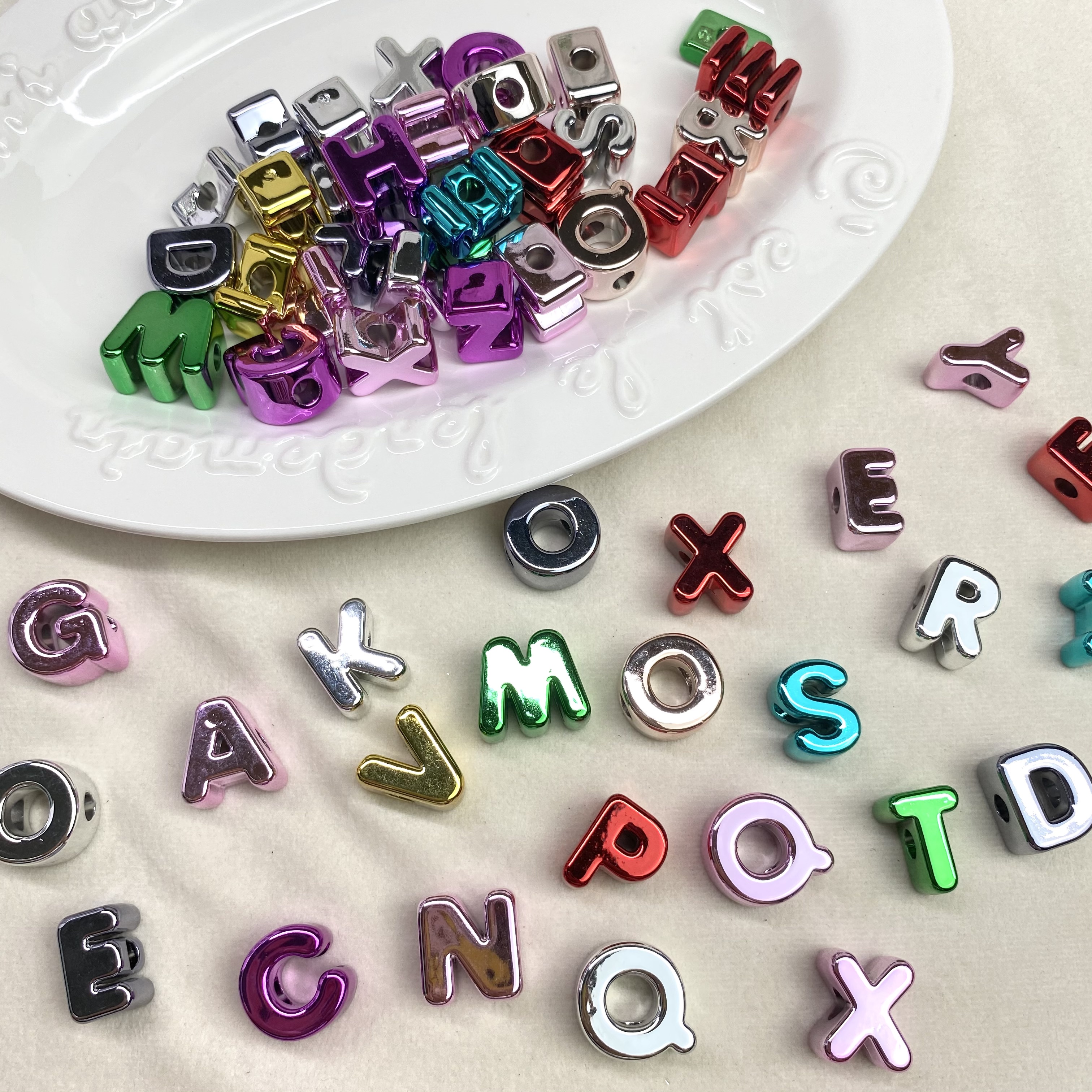 diy acrylic electroplated metal letter beads/mobile phone chain keychain bag hanging decorative accessory material loose beads Item Picture