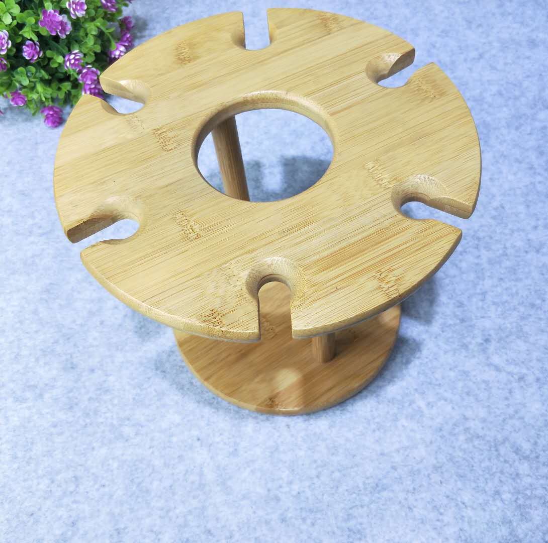 【 Jiehao Bamboo and Wood 】 Six-hole wine rack, simple bamboo and wood six-hole wine rack, home wine storage rack, desktop practical wine bottle display rack Application Scenario