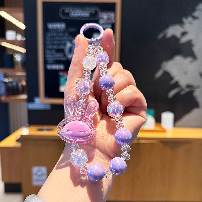 2025 New style acrylic luminous rabbit beaded keychain, mobile phone chain, accessory pendant, car key chain wholesale, mobile phone chain Item Picture
