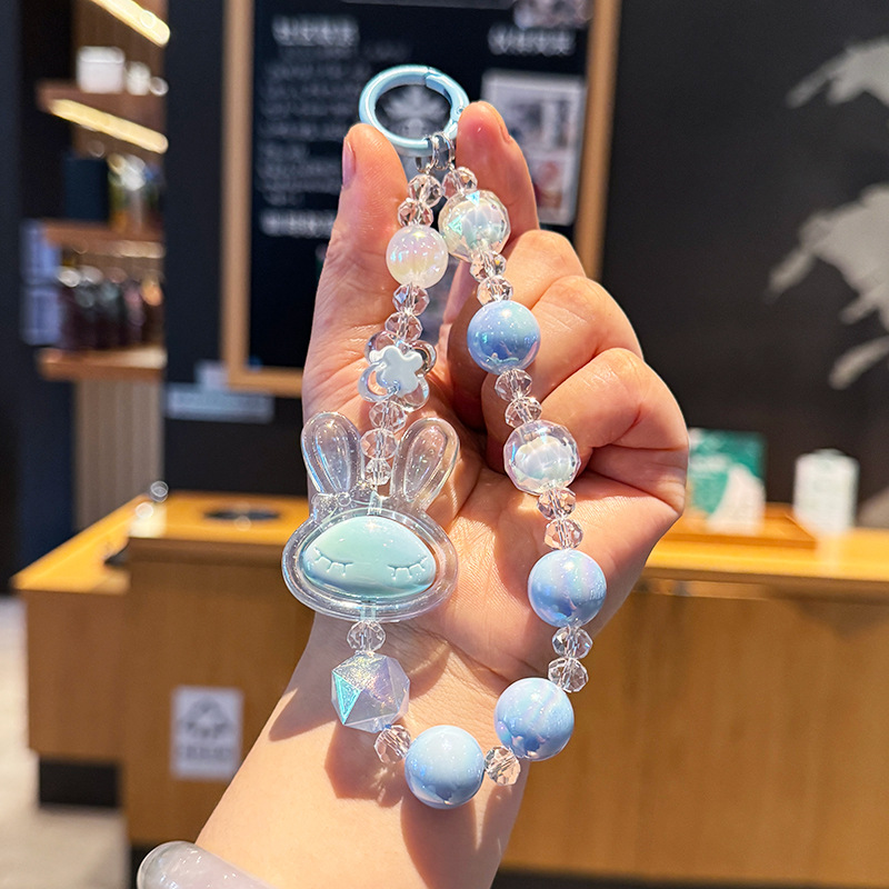 2025 New style acrylic luminous rabbit beaded keychain, mobile phone chain, accessory pendant, car key chain wholesale, mobile phone chain detail image 3