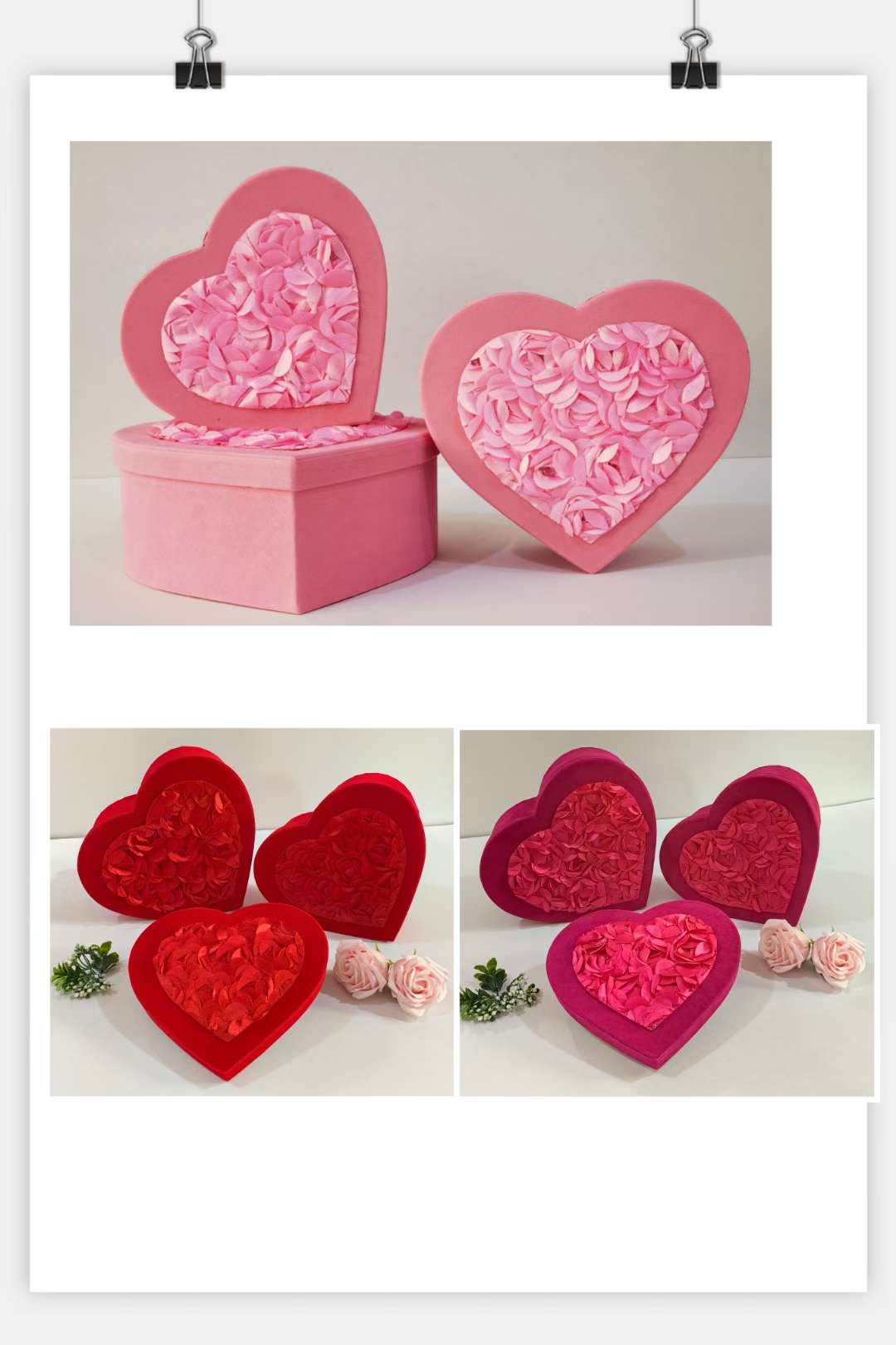 特殊工艺款爱心款3件套绒布材质翻盖亮片礼盒摆件精致高档礼品盒颜色齐全礼品盒详情图2