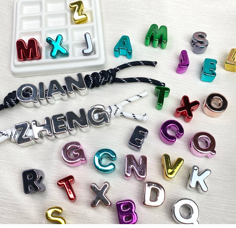 diy acrylic electroplated metal letter beads/mobile phone chain keychain bag hanging decorative accessory material loose beads pic 1