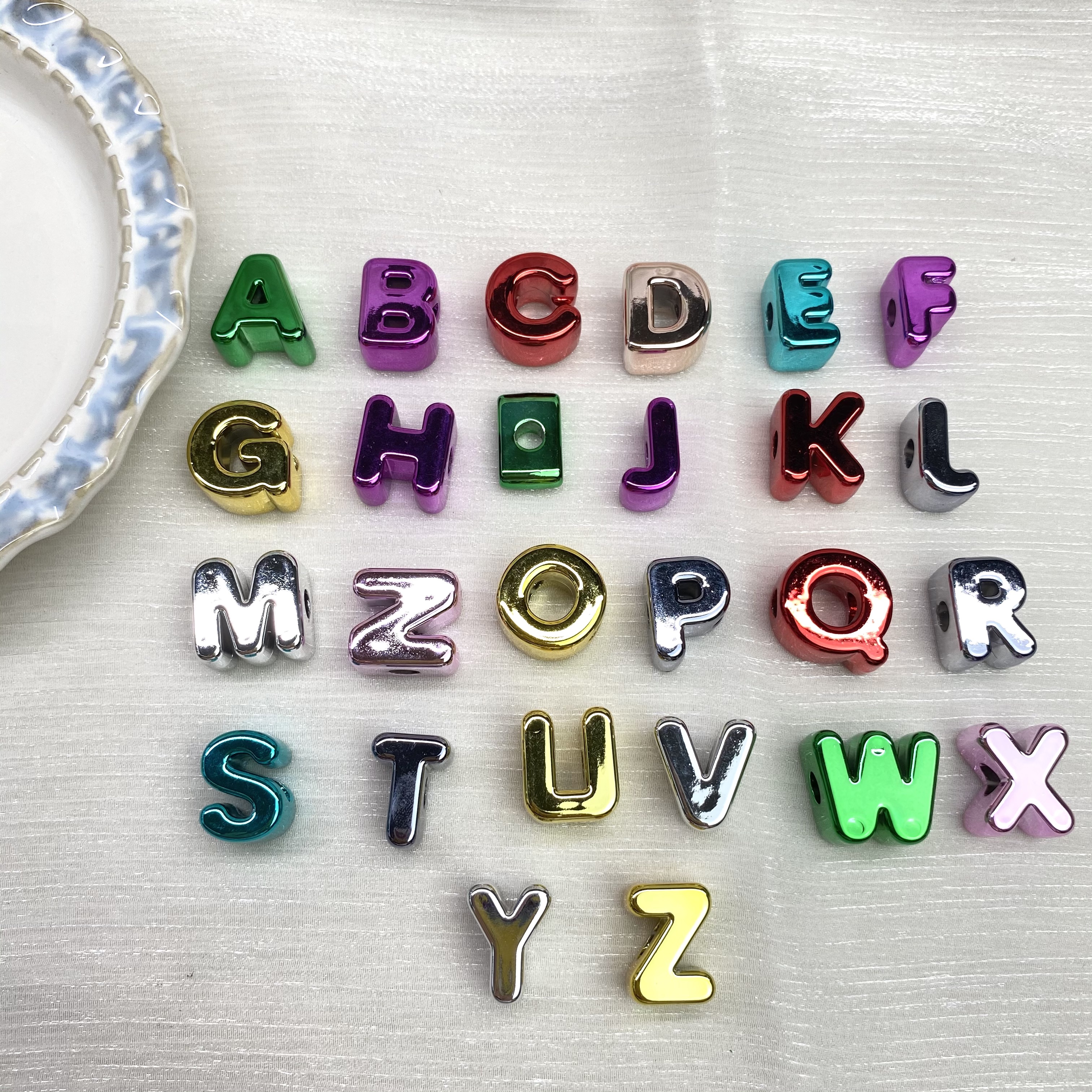 diy acrylic electroplated metal letter beads/mobile phone chain keychain bag hanging decorative accessory material loose beads