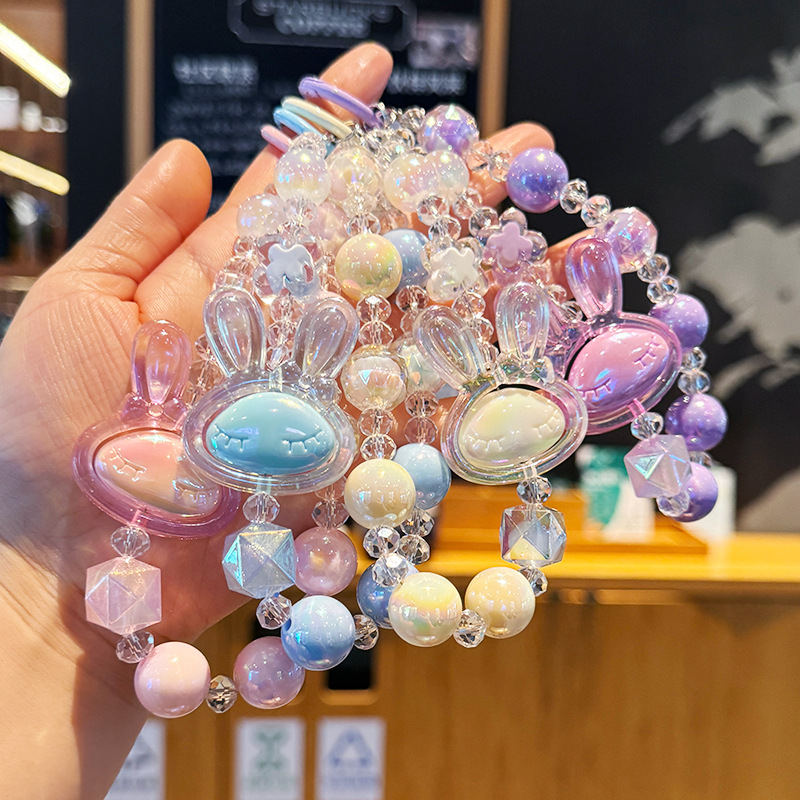 2025新款亚克力夜光兔串珠钥匙扣手机链配饰挂件车钥匙链批发 手机链子