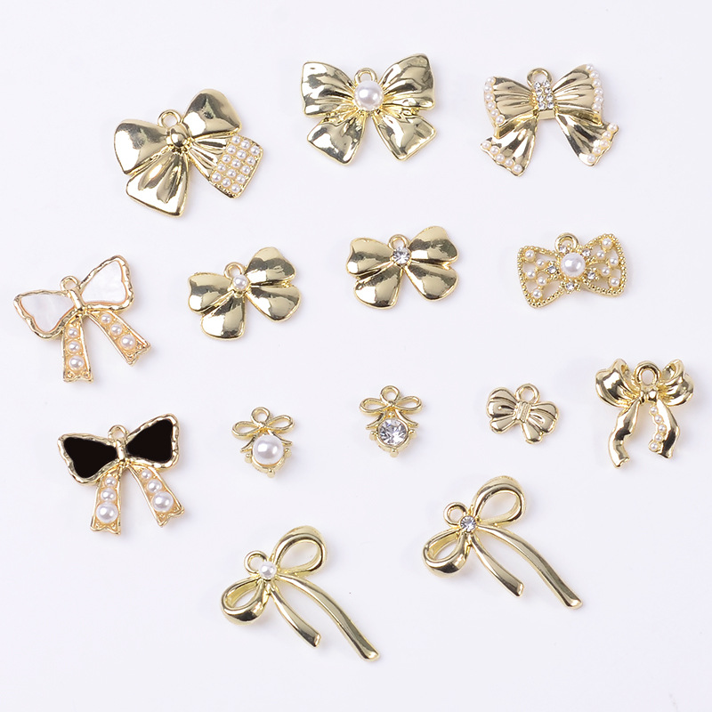 韩版高档耳饰手链项链配件蝴蝶结满钻滴油合金挂件饰品配件