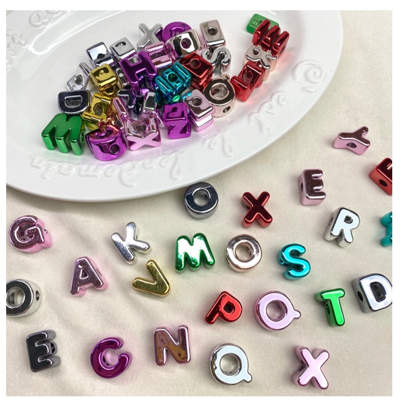 diy acrylic electroplated metal letter beads/mobile phone chain keychain bag hanging decorative accessory material loose beads pic 5