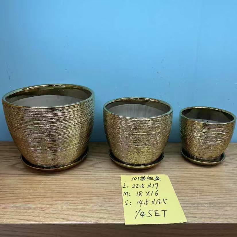 博凯工艺陶瓷花瓶101拉丝金花盆套三