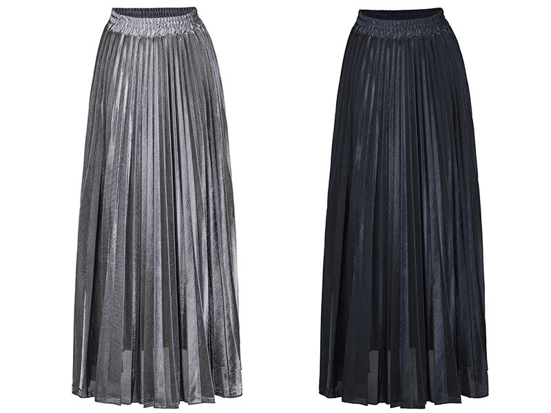 2025秋冬新款百褶半身裙长裙批发 欧美大码高腰大摆金色沙滩裙女   半身裙女装详情图12