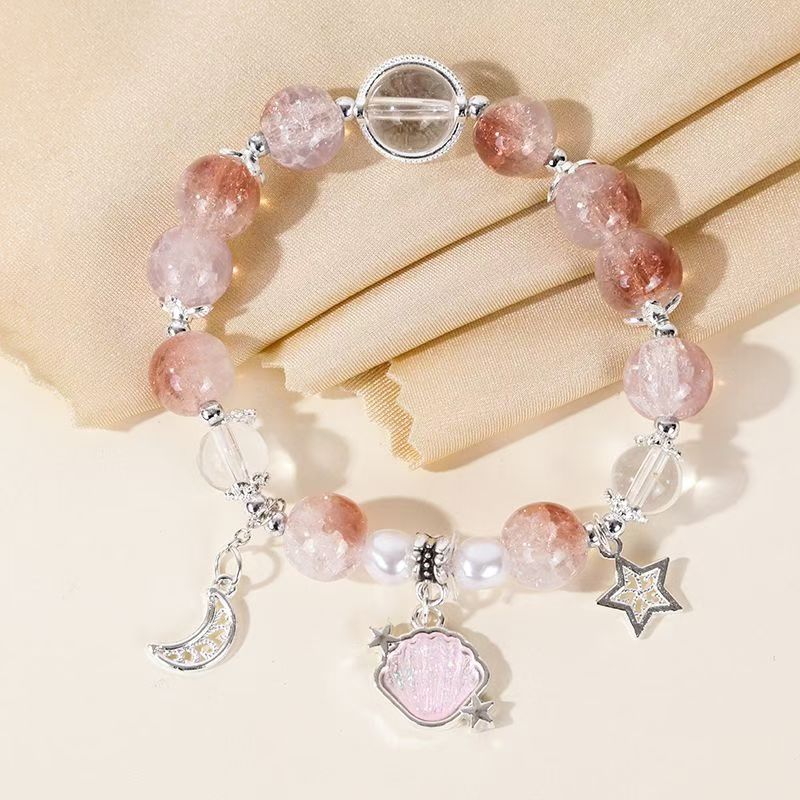 Star and Moon Crystal bracelet, cultural and creative jewelry, couple and men's styles, fashionable and versatile, natural style cultural and creative products, elastic bracelet, convenient to wear and take off details Picture