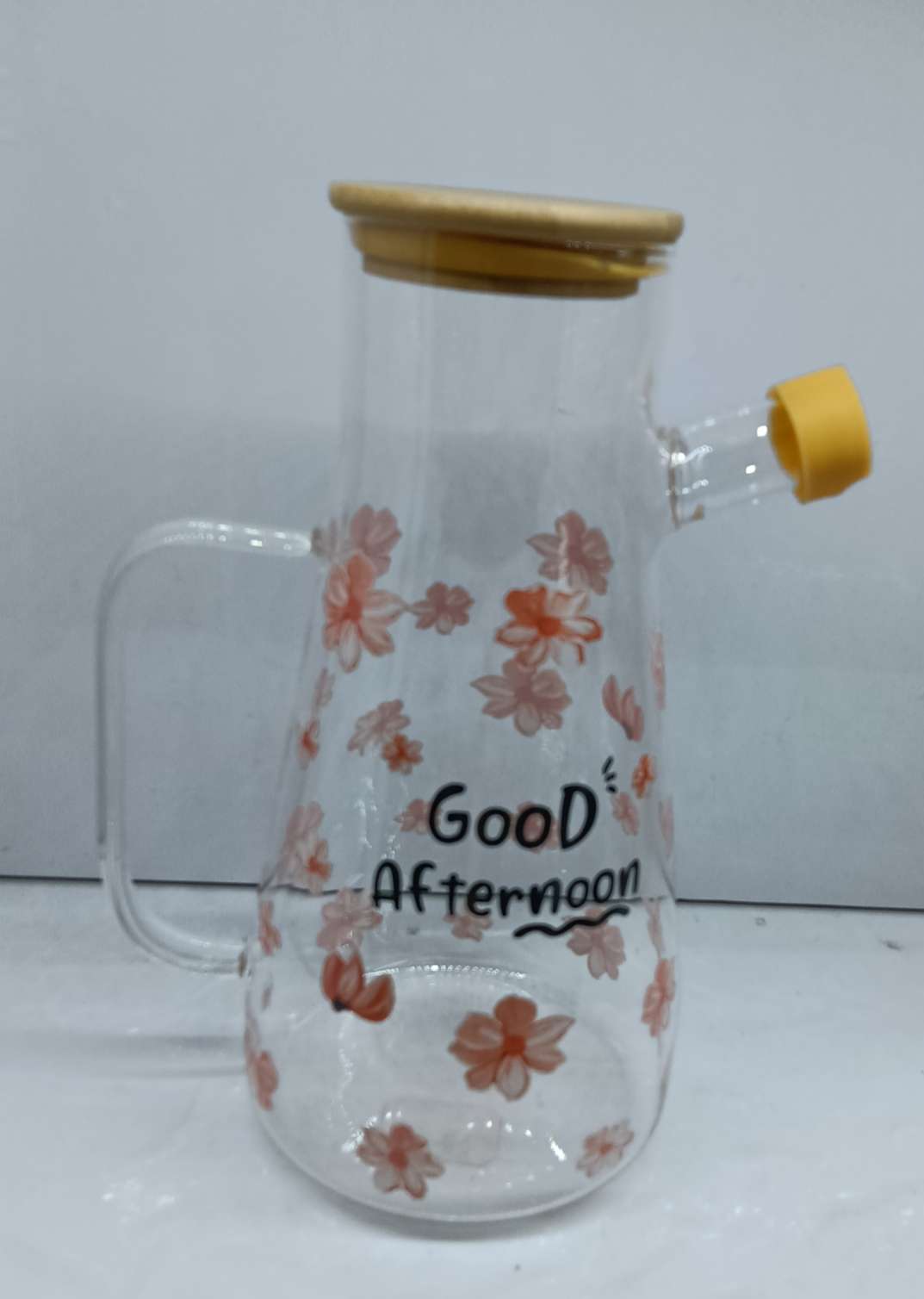 高硼硅玻璃油壶粉花黄花油壶玻璃油壶居家日用品厨房用品详情图6
