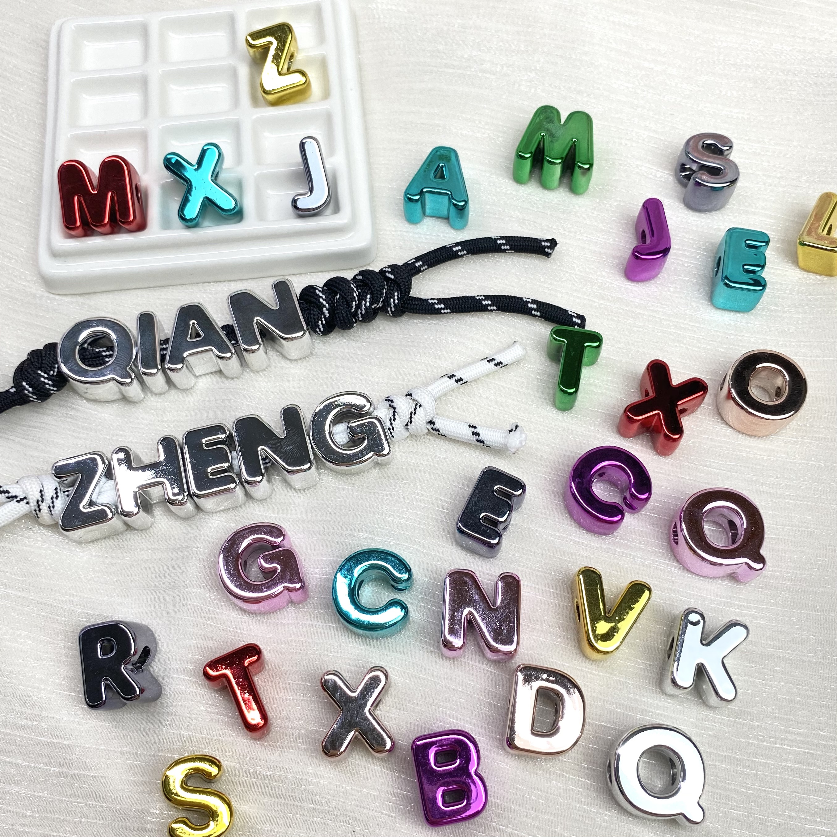 diy acrylic electroplated metal letter beads/mobile phone chain keychain bag hanging decorative accessory material loose beads details Picture