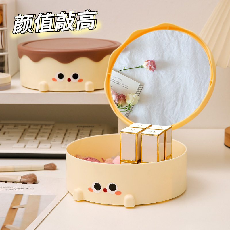 J11-O15多巴胺少女化妆镜蛋糕盒收纳镜桌面翻盖补妆镜宿舍镜子镜梳白底实物图