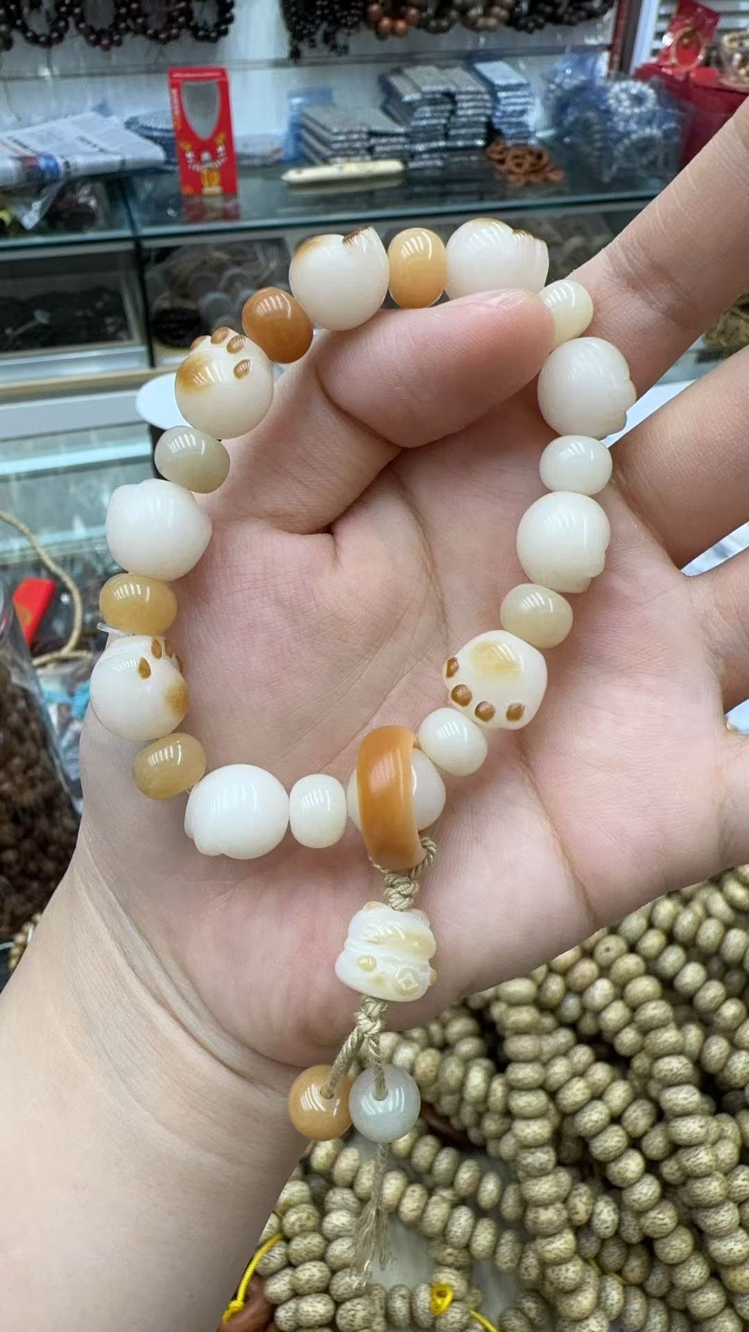 多宝菩提根夹猫爪吊坠小猫文玩手串